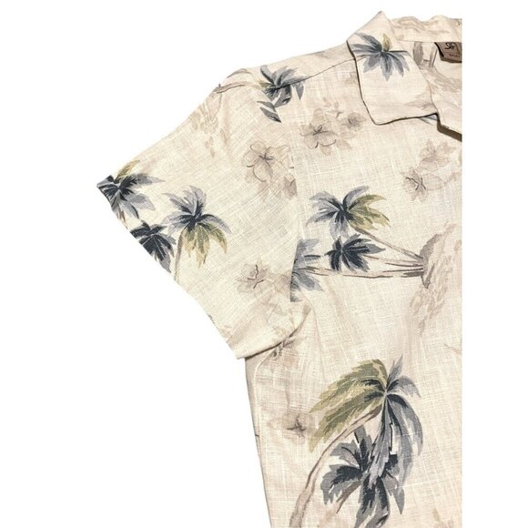 Y2K Hawaiian Linen Short Sleeve Shirt 10 Palm Button Down Resort Cruise Beach - Picture 4 of 8